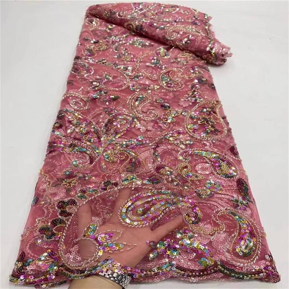 Embellished Beaded Tulle Lace Fabric with Colorful Beads | GTIN JLT010