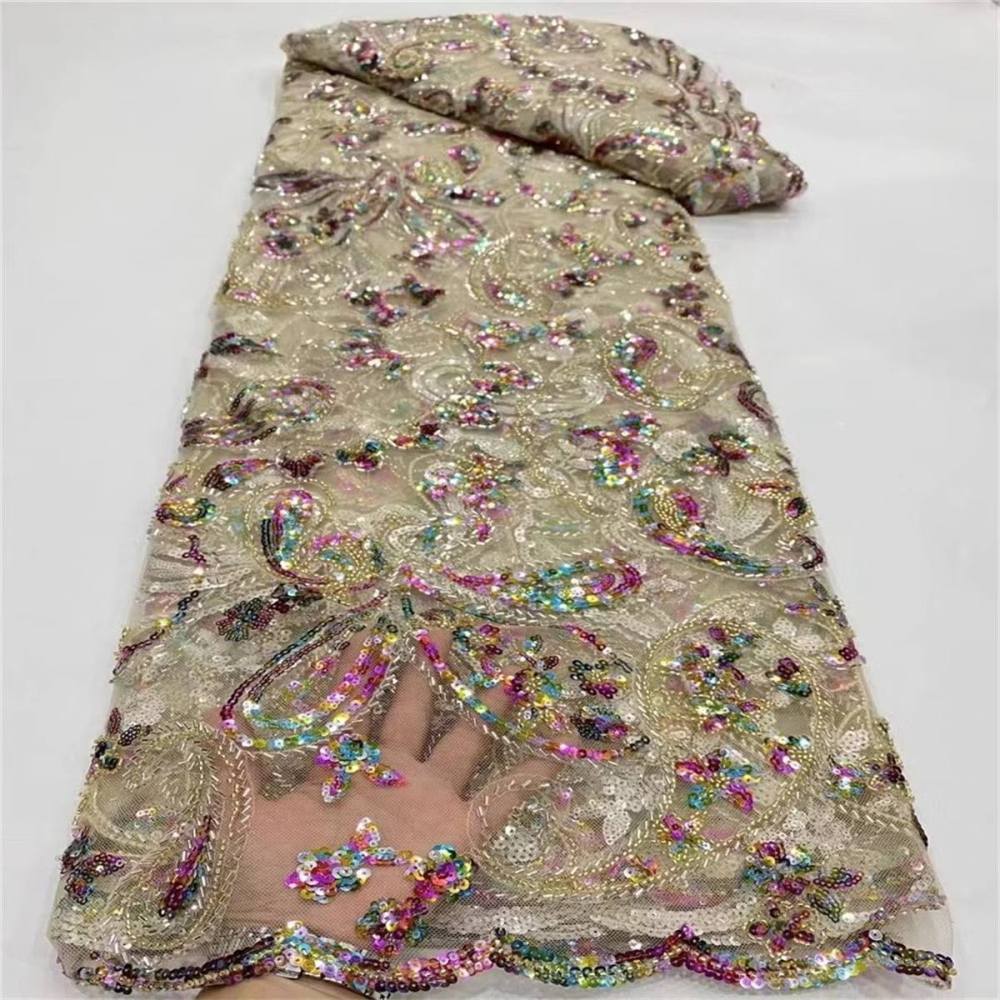 Embellished Beaded Tulle Lace Fabric with Colorful Beads | GTIN JLT010