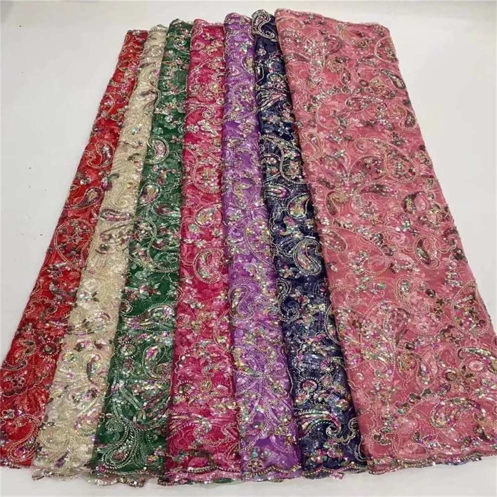 Embellished Beaded Tulle Lace Fabric with Colorful Beads | GTIN JLT010