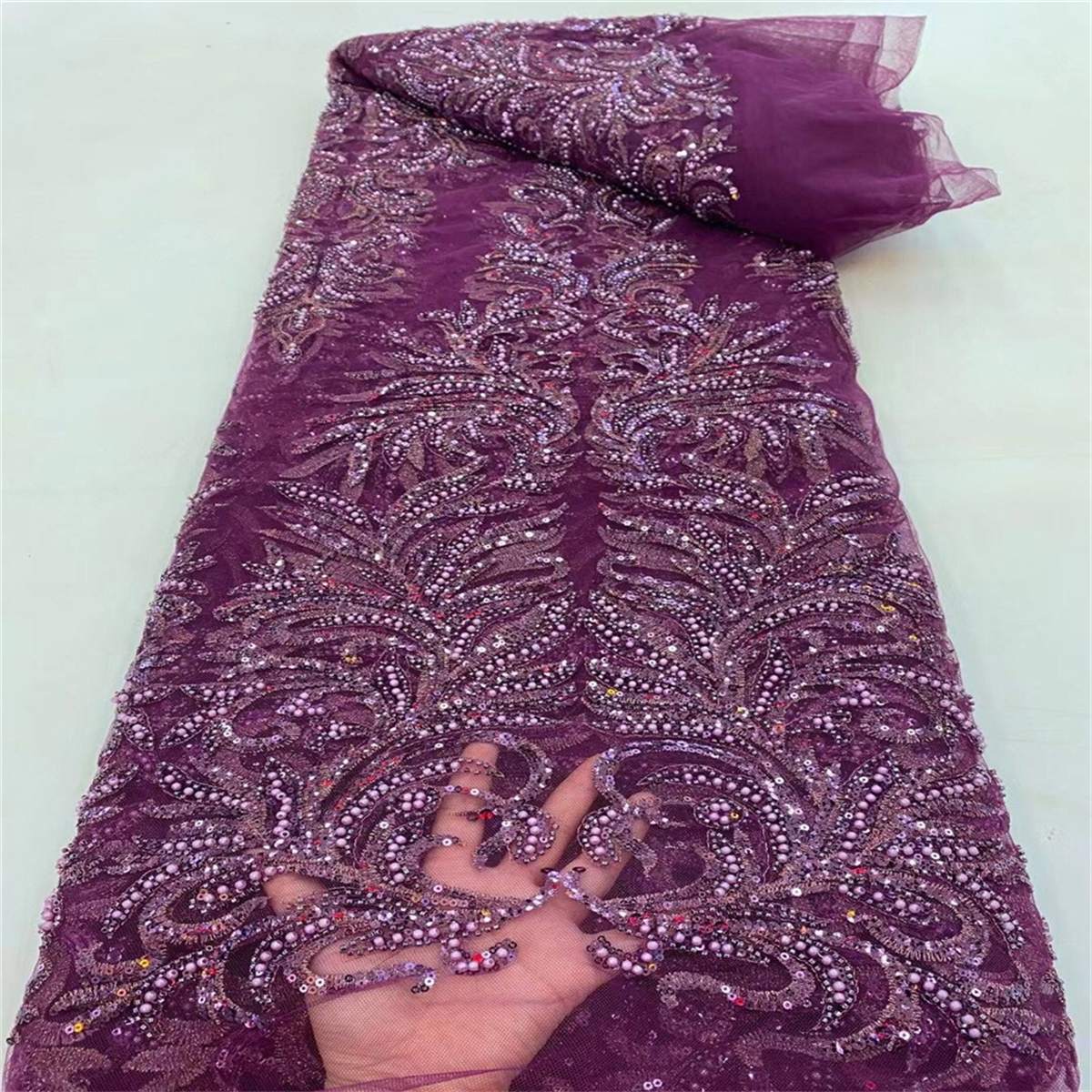 Embellished Beaded Tulle Lace Fabric with Beads | GTIN JLT146