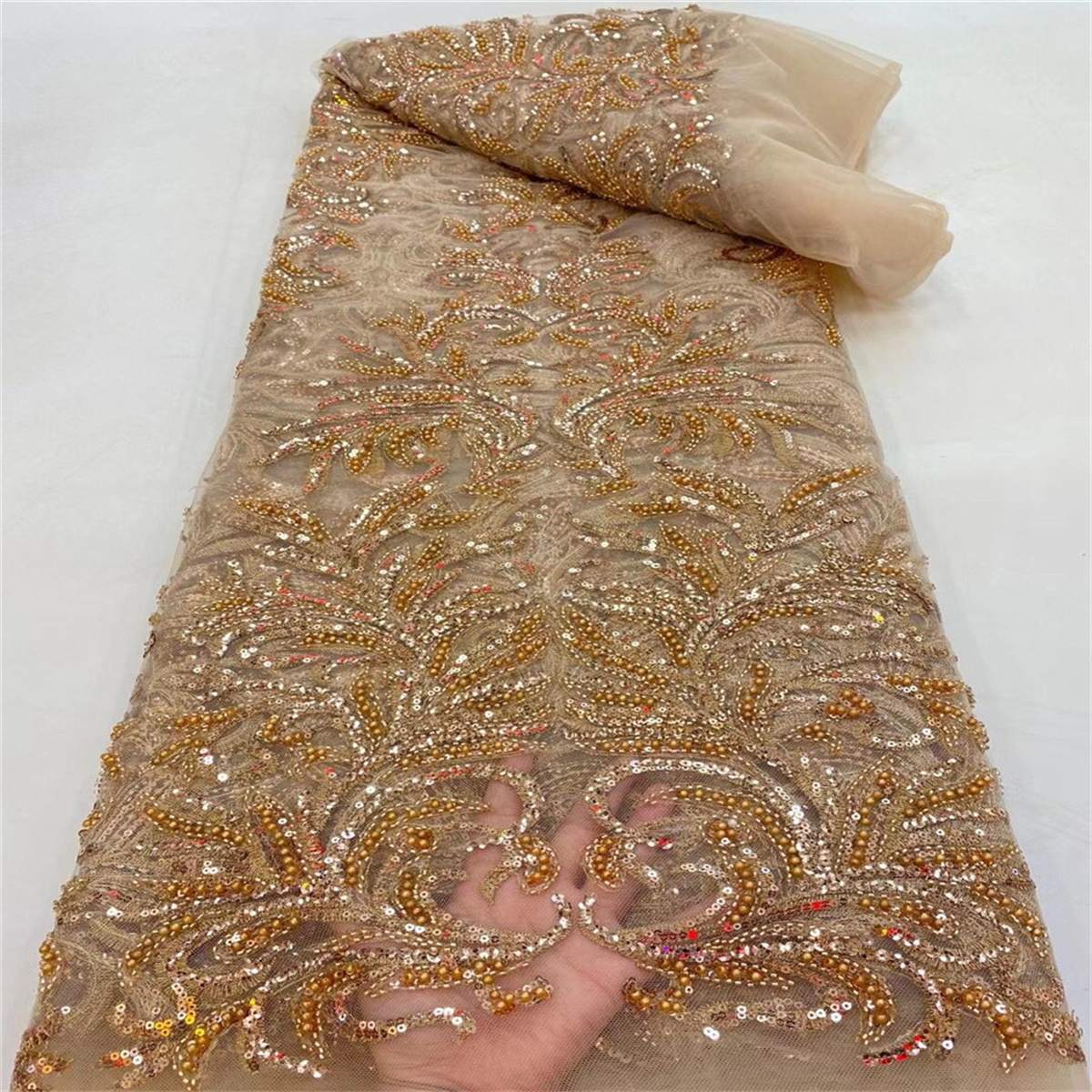 Embellished Beaded Tulle Lace Fabric with Beads | GTIN JLT146