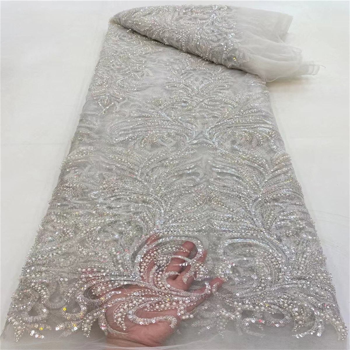 Embellished Beaded Tulle Lace Fabric with Beads | GTIN JLT146