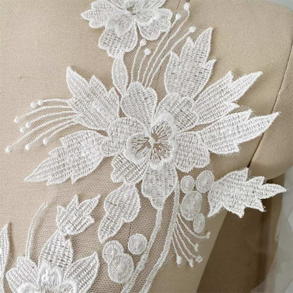 Bridal Lace Applique - Embroidered Sequin Wedding Lace Applique