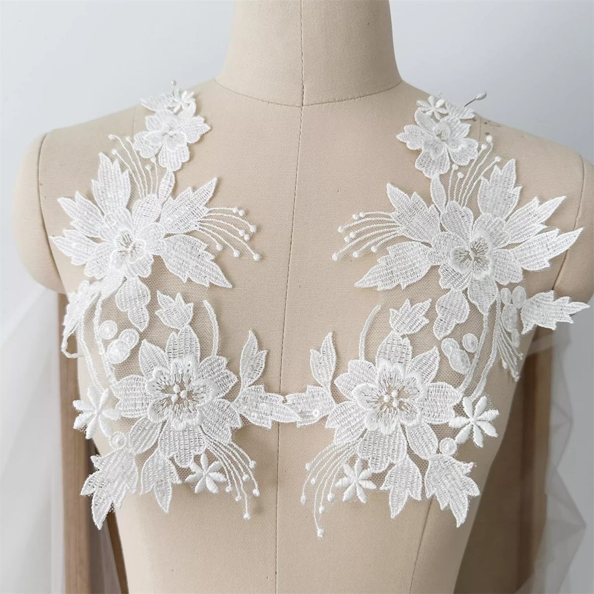 Bridal Lace Applique - Embroidered Sequin Wedding Lace Applique