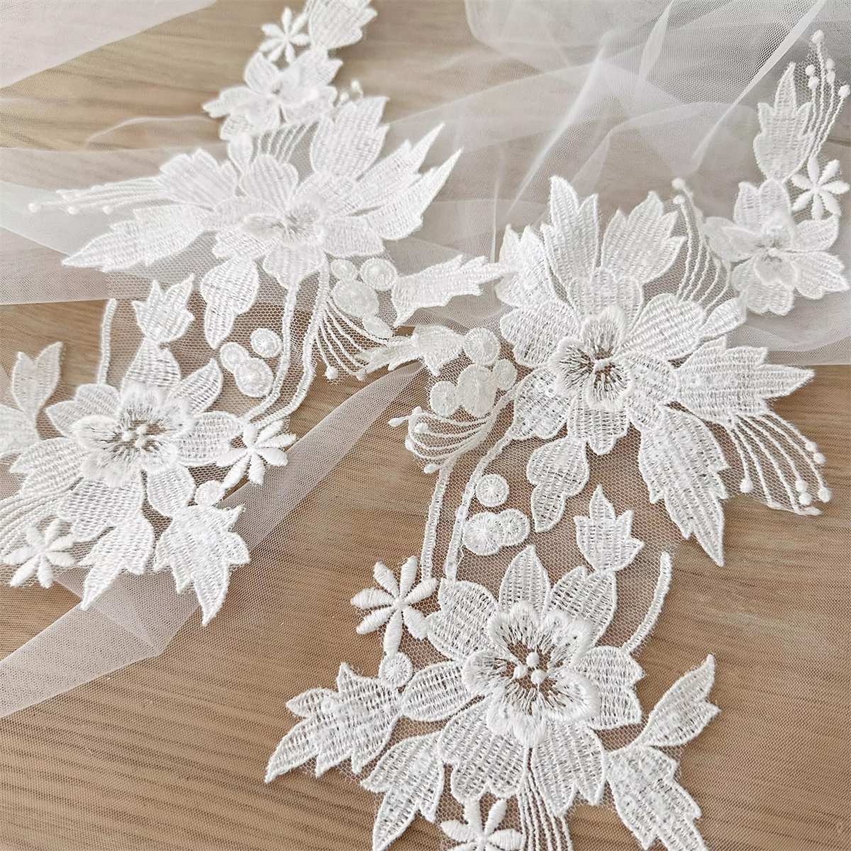Bridal Lace Applique - Embroidered Sequin Wedding Lace Applique