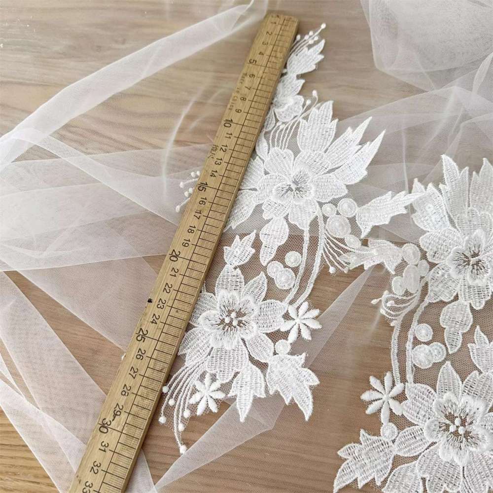 Bridal Lace Applique - Embroidered Sequin Wedding Lace Applique