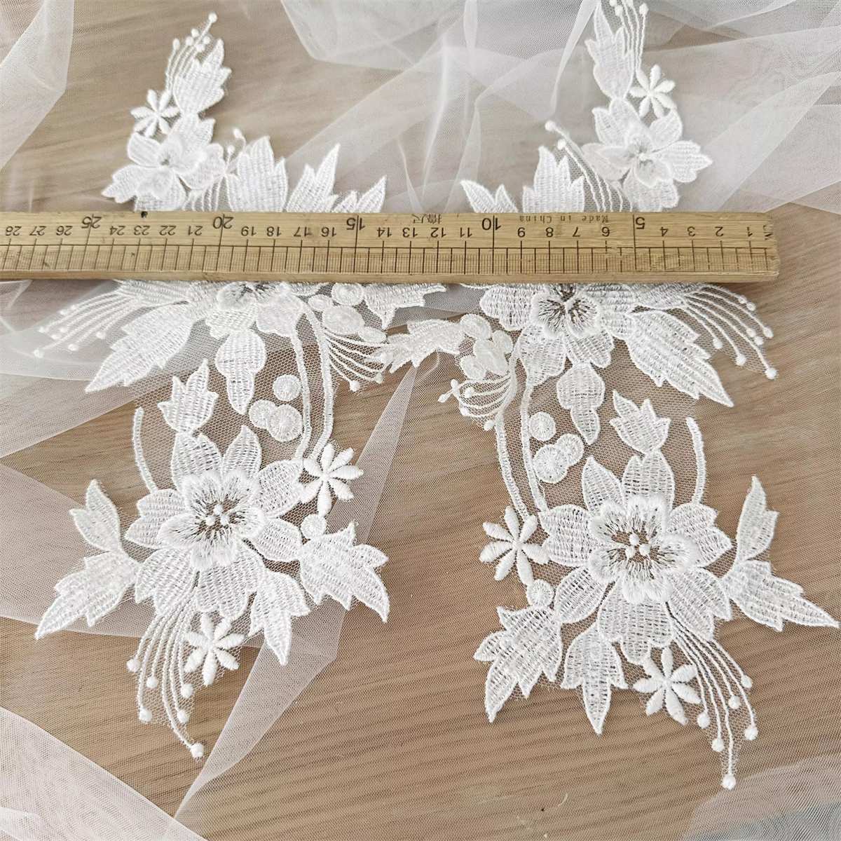 Bridal Lace Applique - Embroidered Sequin Wedding Lace Applique