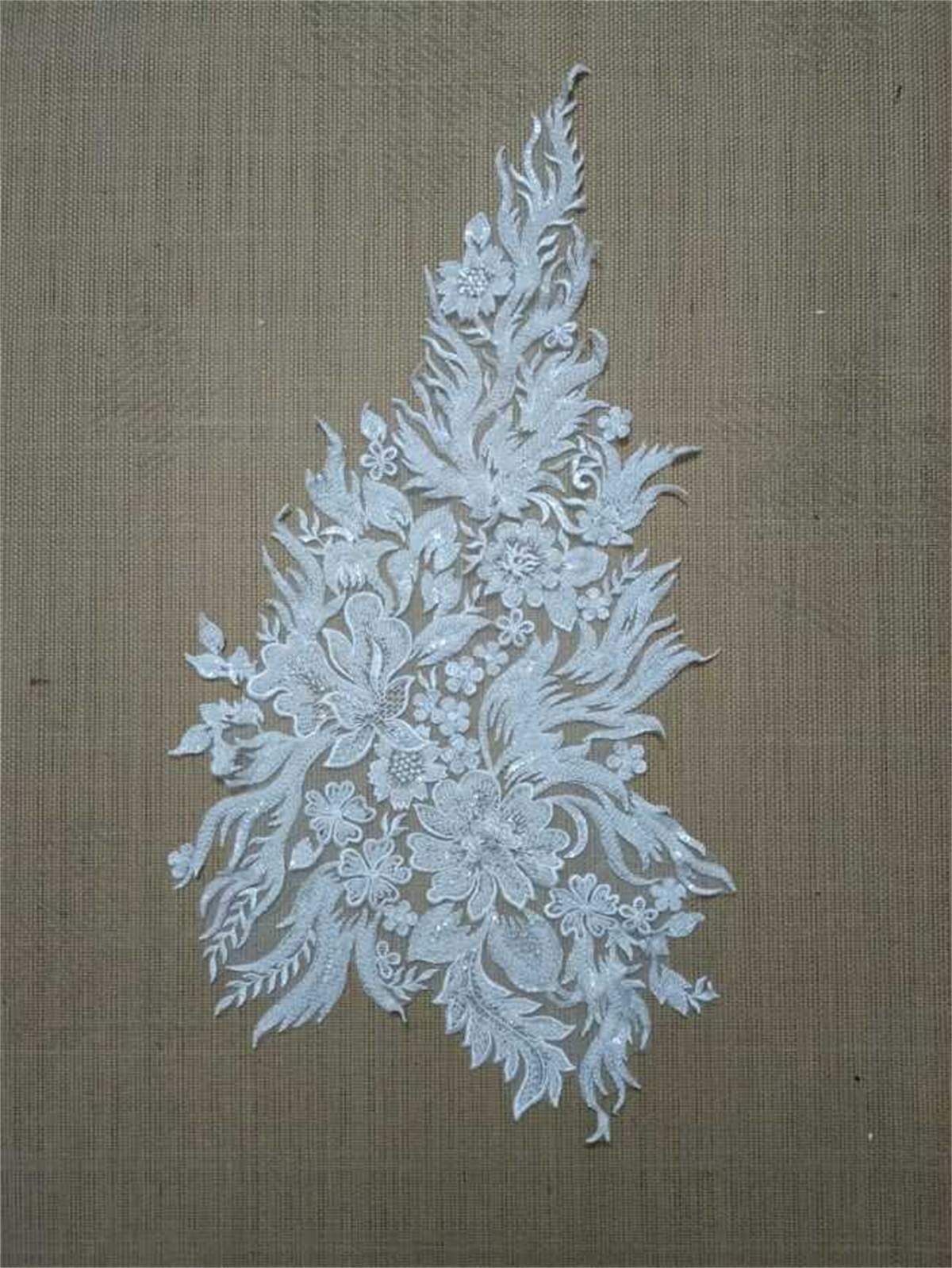 Bridal Lace Applique - Embroidered Beaded Wedding Lace Applique | SKU TLF290