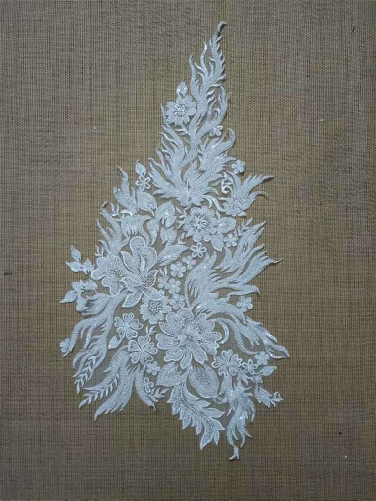 Bridal Lace Applique - Embroidered Beaded Wedding Lace Applique | SKU TLF290