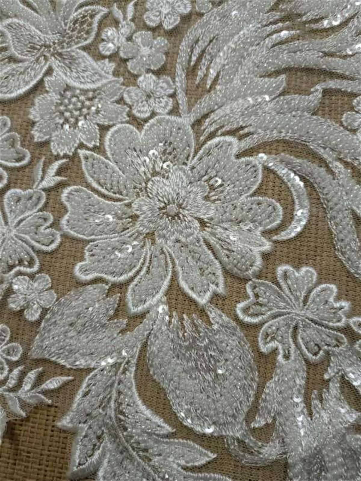 Bridal Lace Applique - Embroidered Beaded Wedding Lace Applique | SKU TLF290