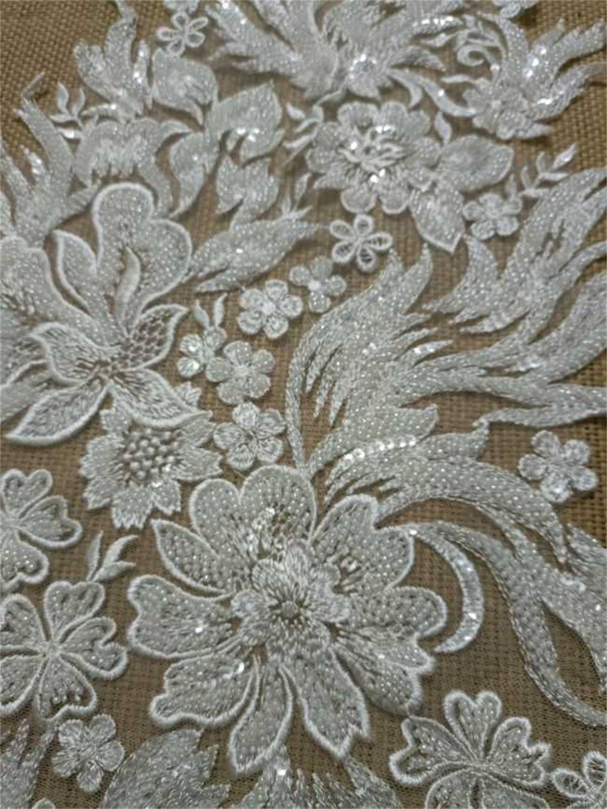 Bridal Lace Applique - Embroidered Beaded Wedding Lace Applique | SKU TLF290