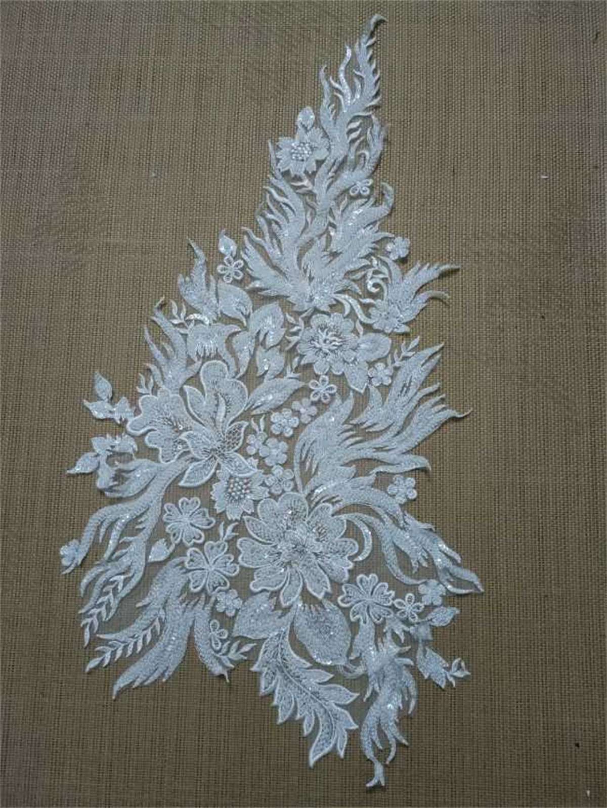 Bridal Lace Applique - Embroidered Beaded Wedding Lace Applique | SKU TLF290