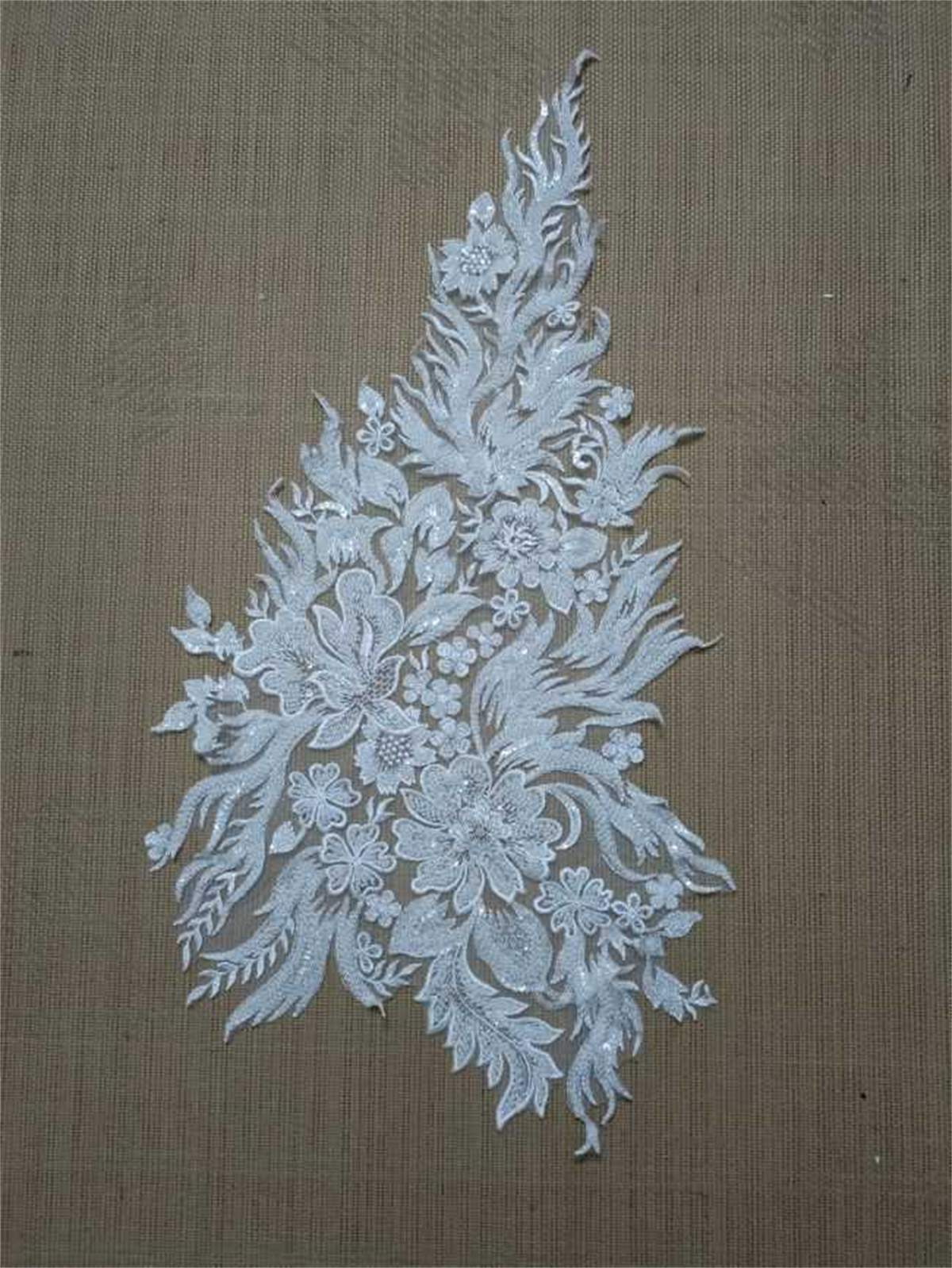 Bridal Lace Applique - Embroidered Beaded Wedding Lace Applique | SKU TLF290