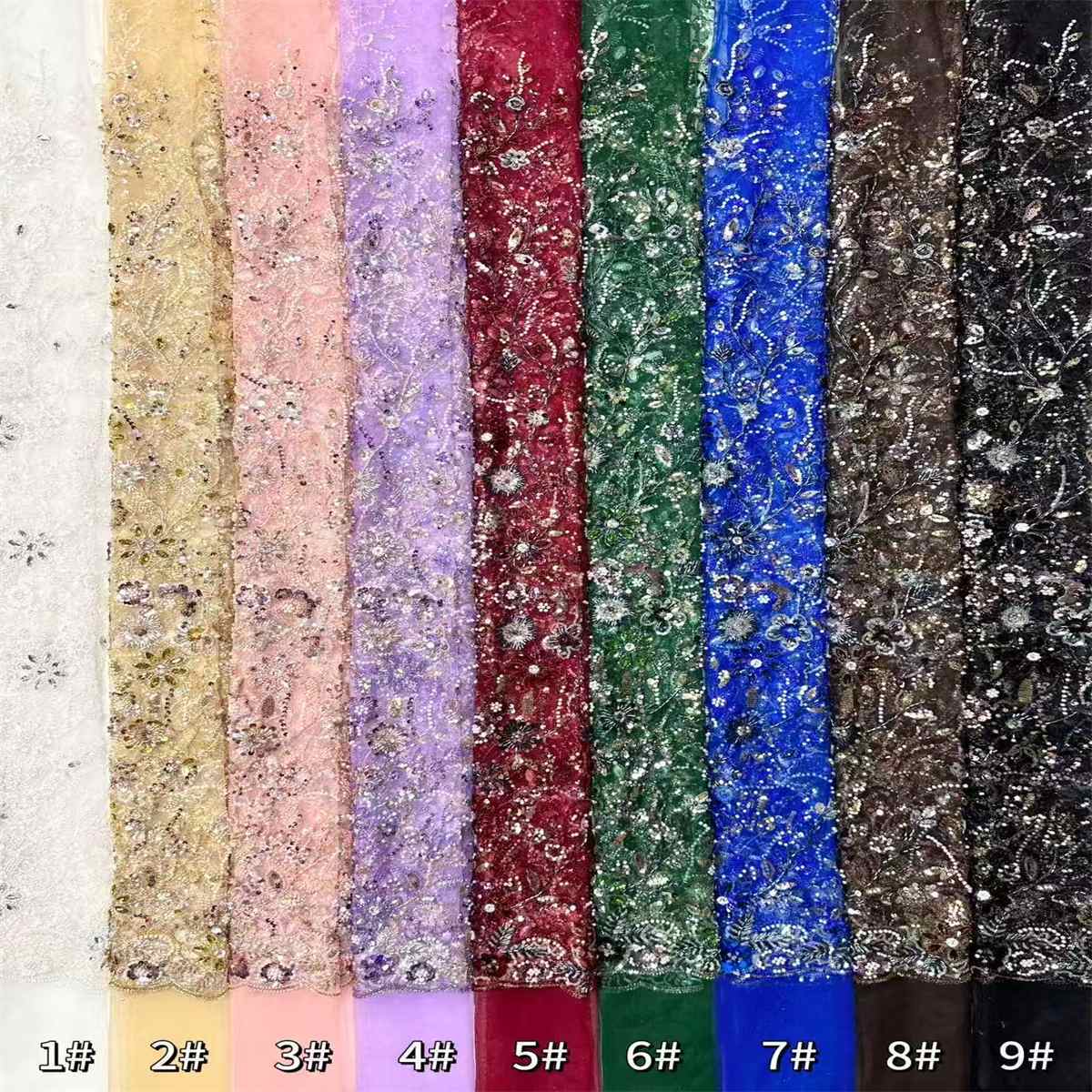 Embellished Beaded Tulle Lace Fabric with Beads | GTIN HN445