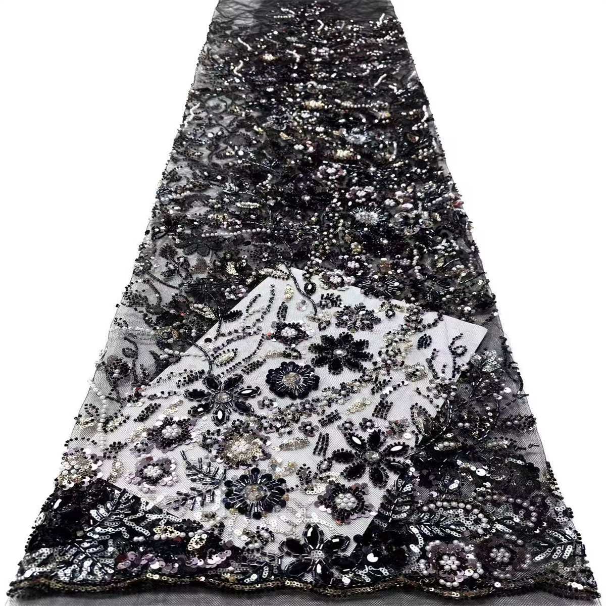 Embellished Beaded Tulle Lace Fabric with Beads | GTIN HN445