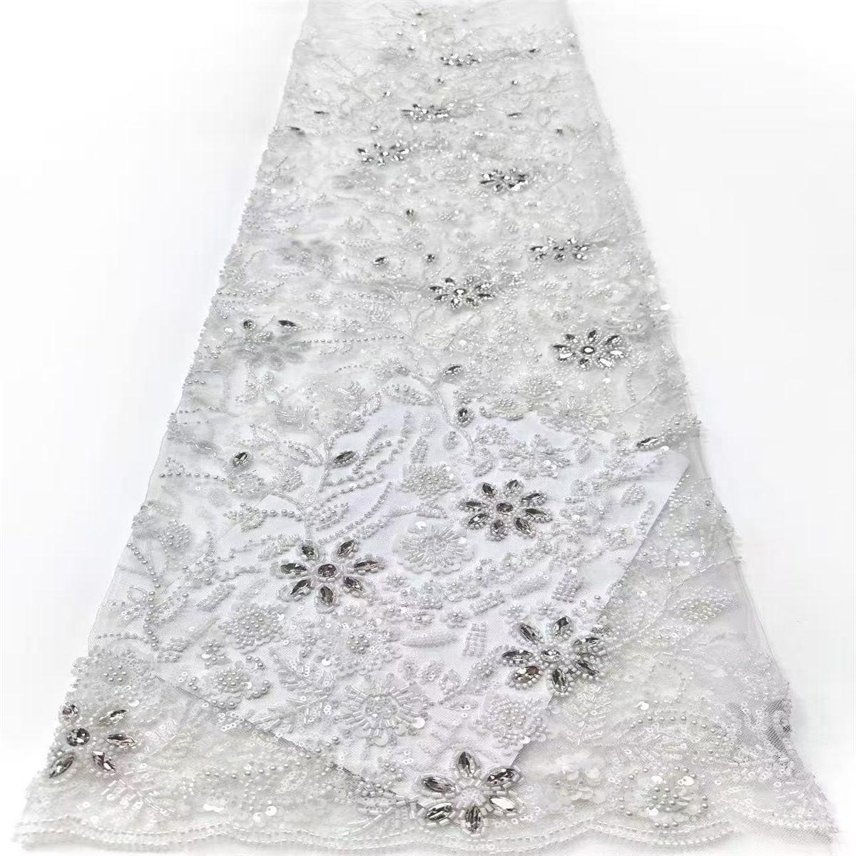 Embellished Beaded Tulle Lace Fabric with Beads | GTIN HN445