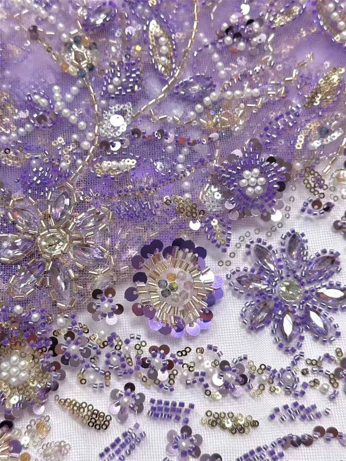 Embellished Beaded Tulle Lace Fabric with Beads | GTIN HN445