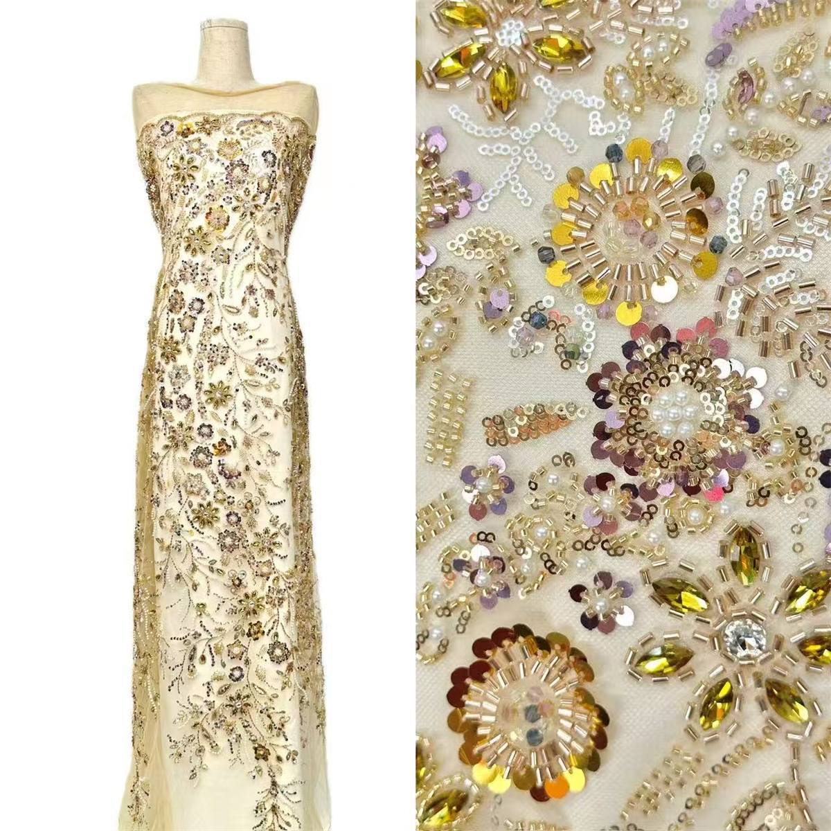 Embellished Beaded Tulle Lace Fabric with Beads | GTIN HN445