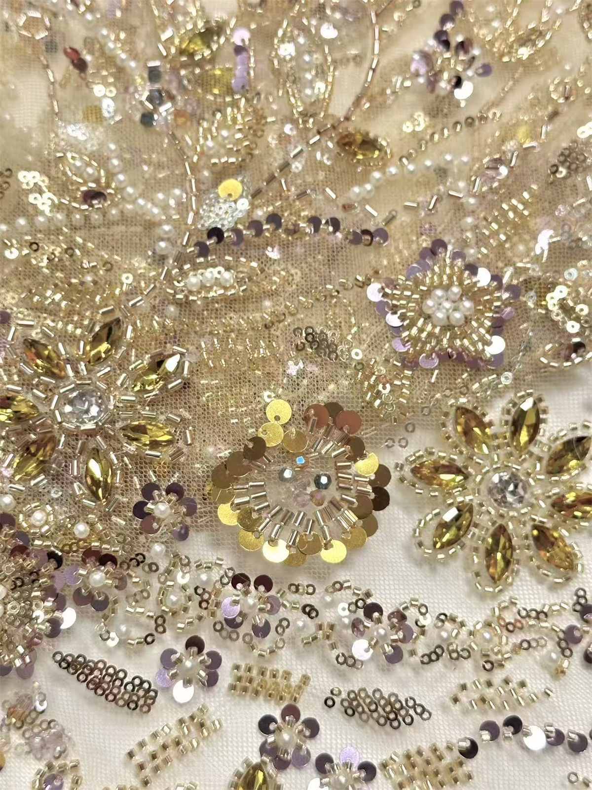 Embellished Beaded Tulle Lace Fabric with Beads | GTIN HN445