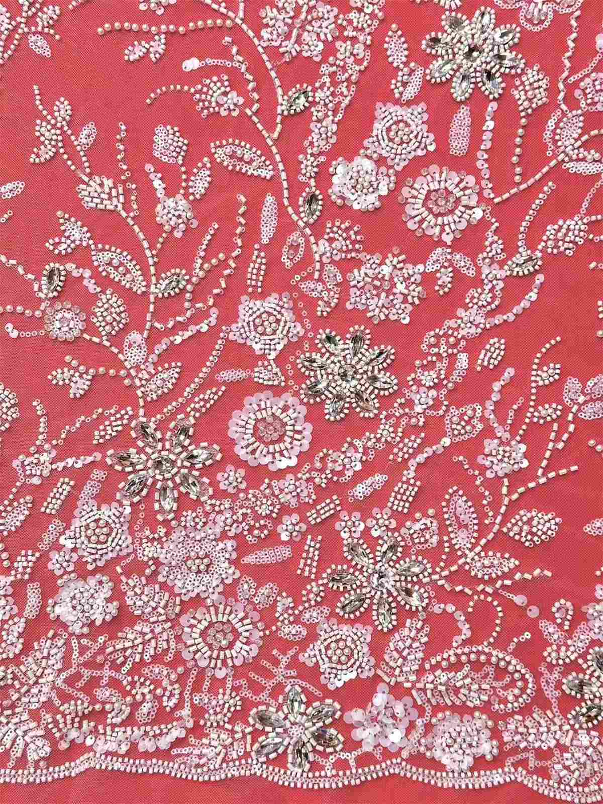 Embellished Beaded Tulle Lace Fabric with Beads | GTIN HN445