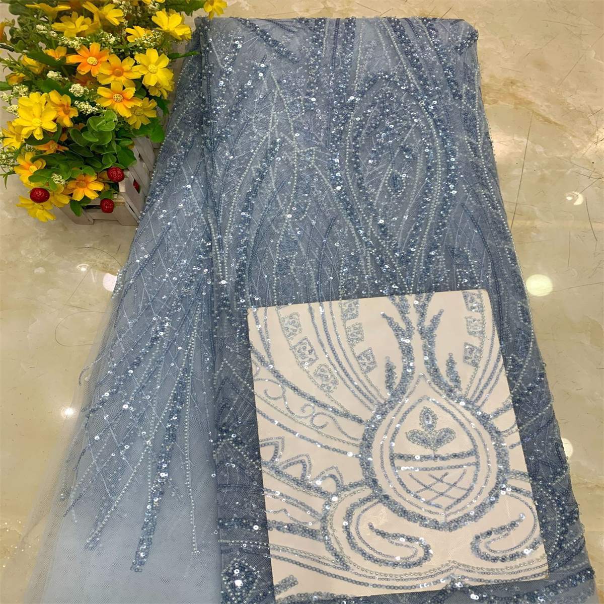 Embroidered Beaded Lace Fabric for Dresses | GTIN DX027