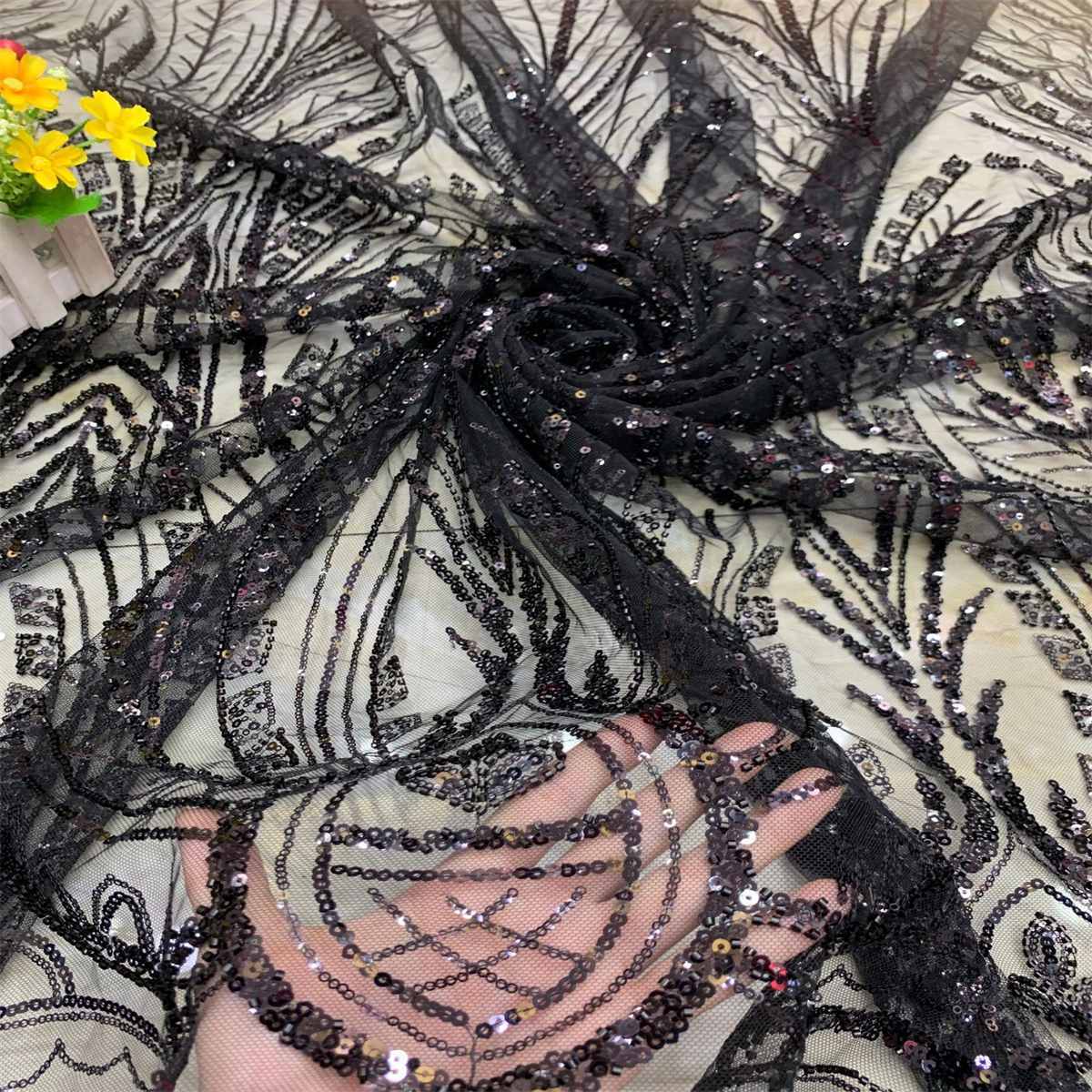 Embroidered Beaded Lace Fabric for Dresses | GTIN DX027