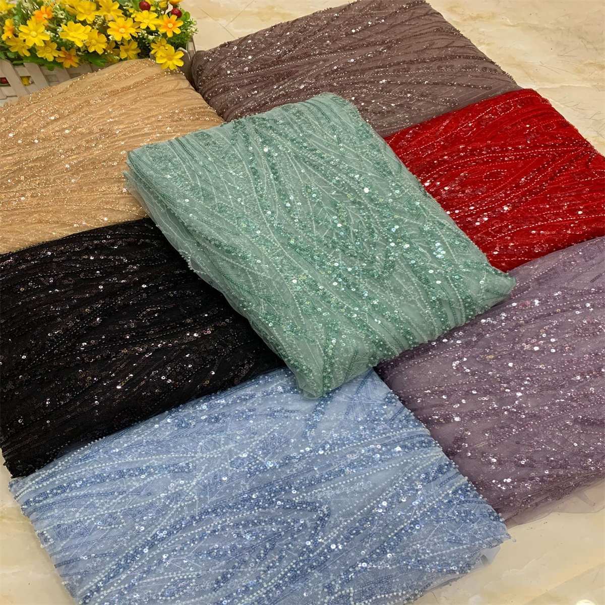 Embroidered Beaded Lace Fabric for Dresses | GTIN DX027
