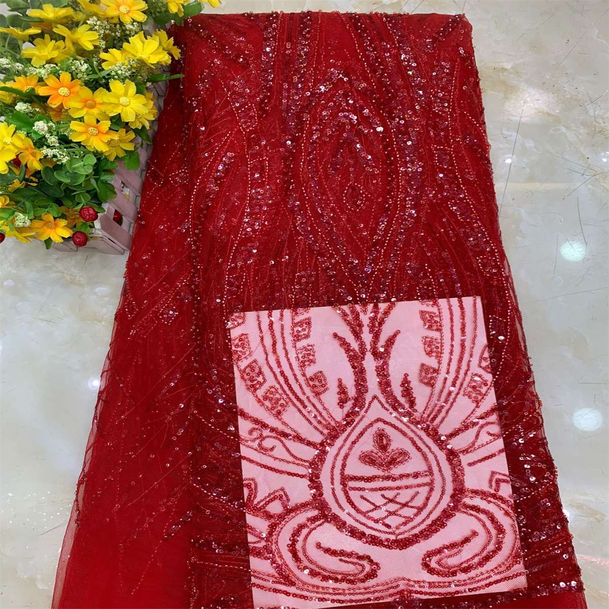 Embroidered Beaded Lace Fabric for Dresses | GTIN DX027