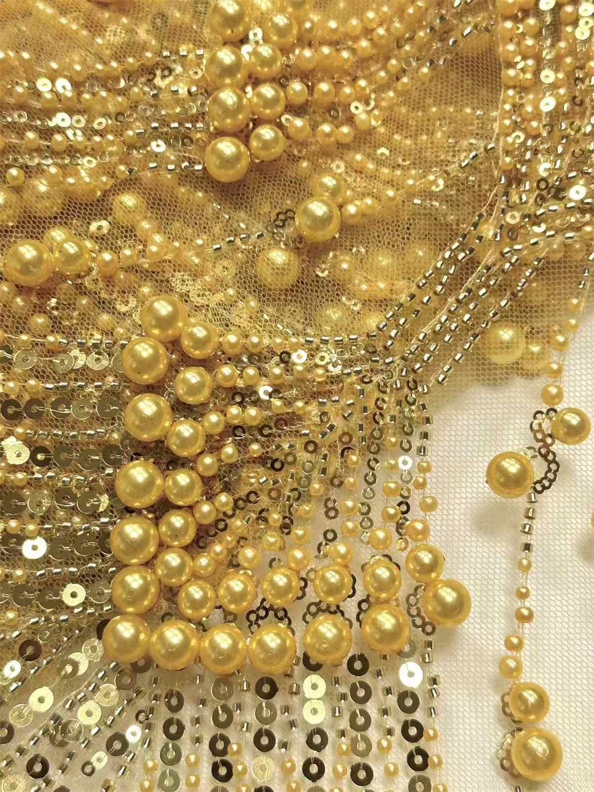 Embellished Beaded Tulle Lace Fabric with Beads | GTIN HN446