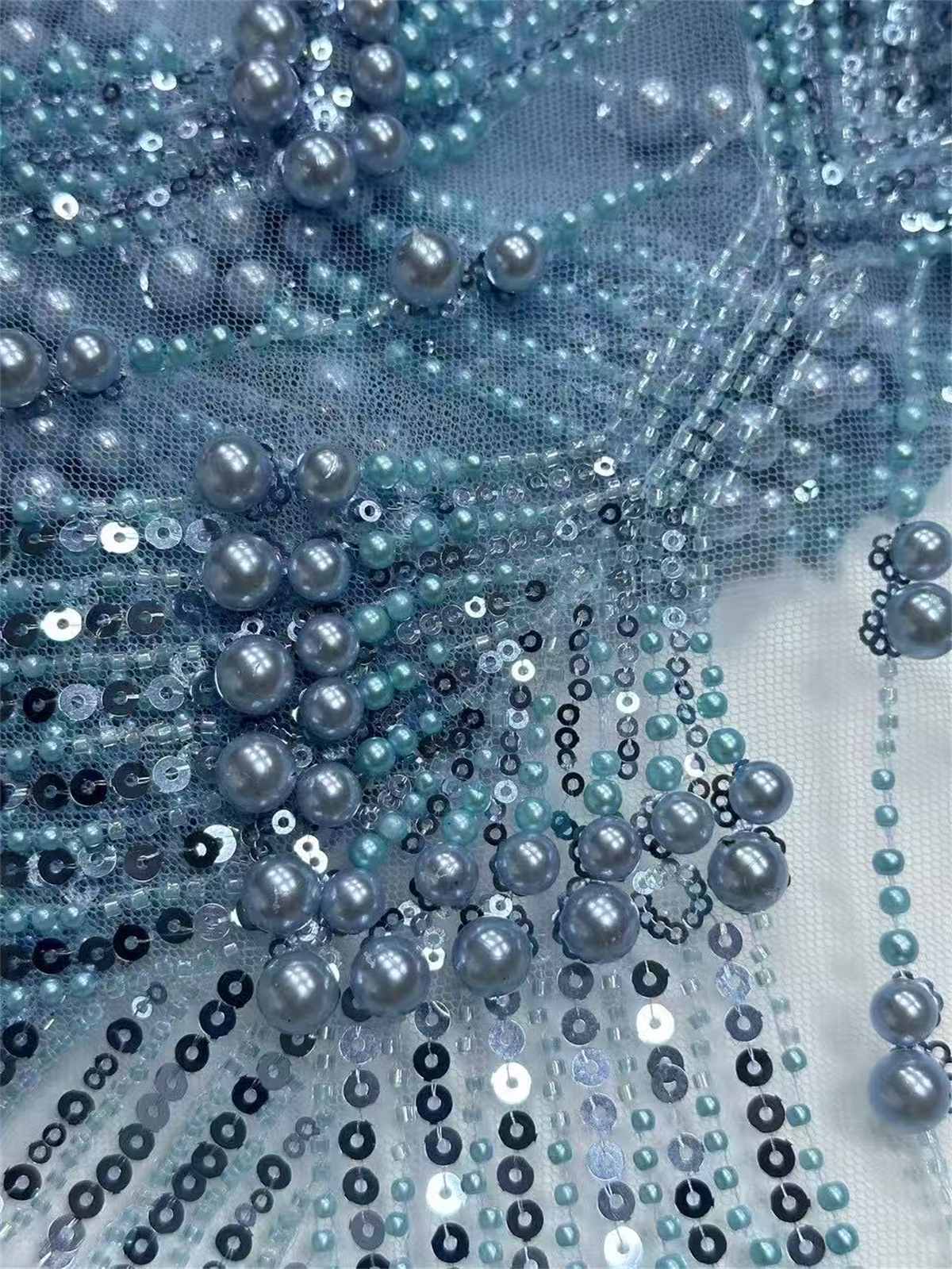 Embellished Beaded Tulle Lace Fabric with Beads | GTIN HN446