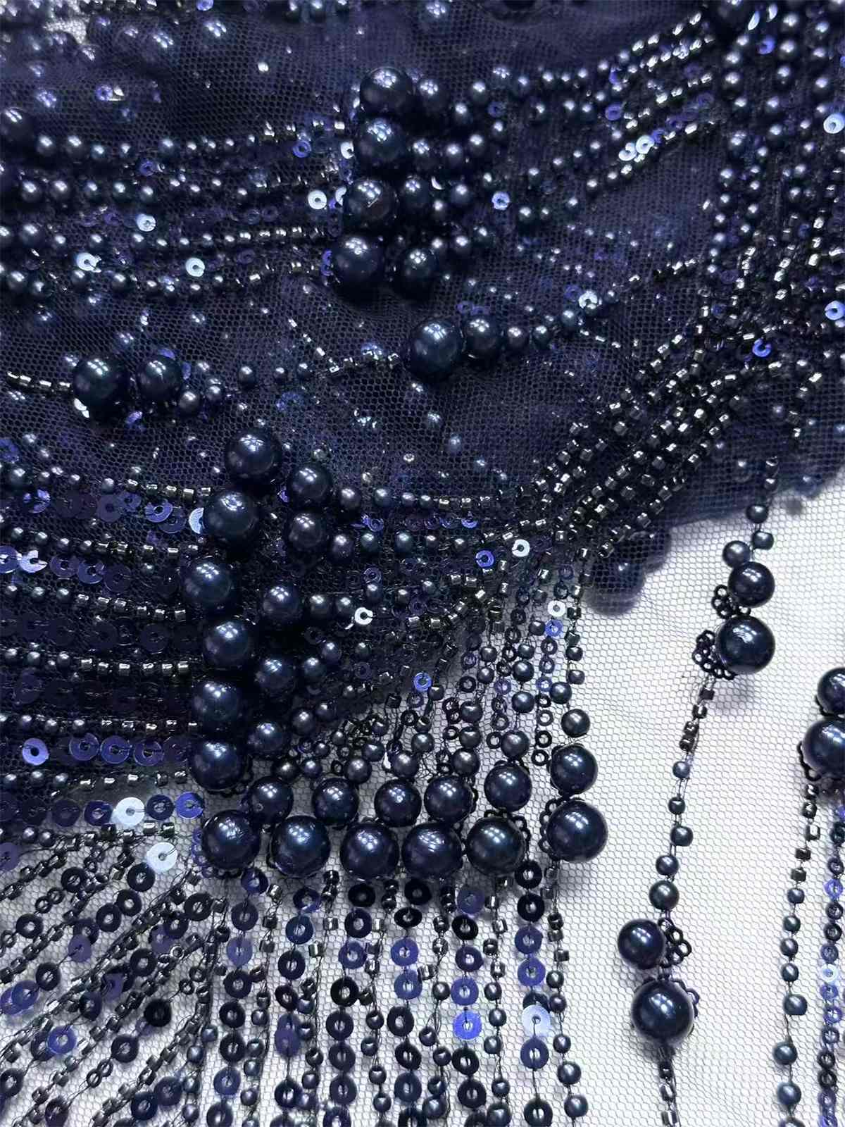 Embellished Beaded Tulle Lace Fabric with Beads | GTIN HN446