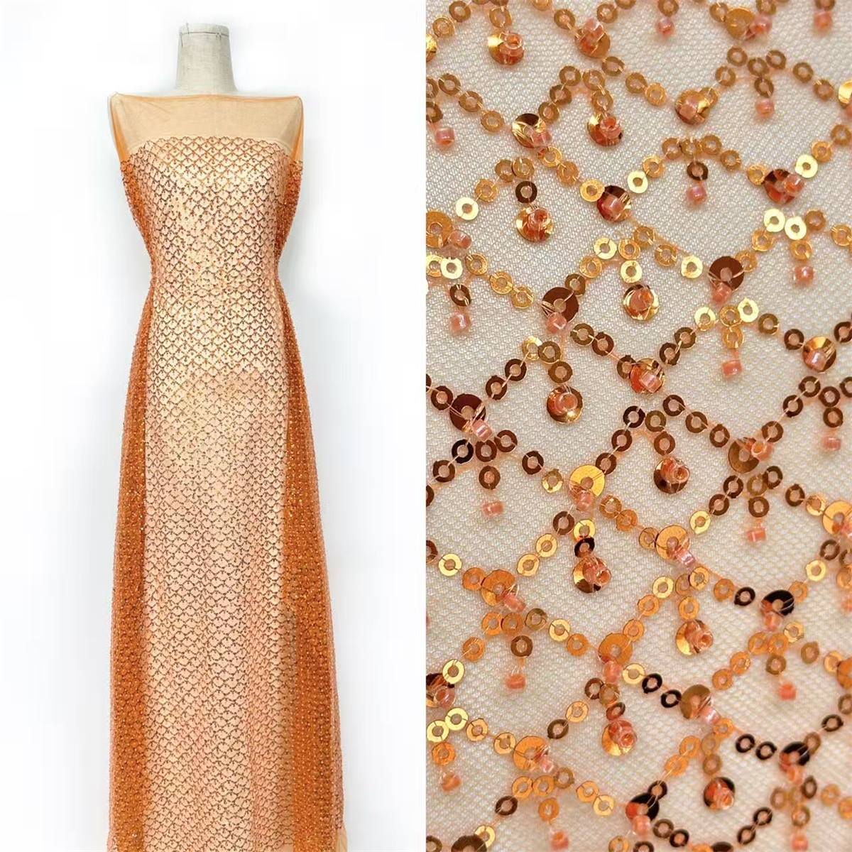 Embellished Beaded Tulle Lace Fabric with Beads | GTIN HN454