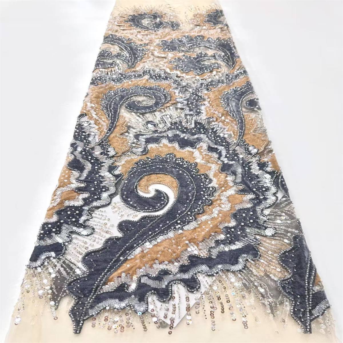 Embellished Beaded Tulle Lace Fabric with Beads | GTIN HN455