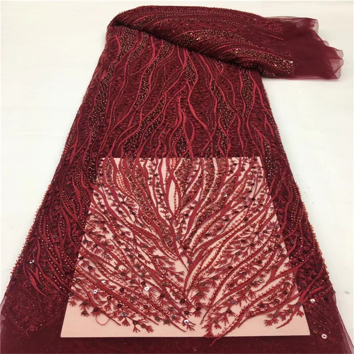 Embroidered Beaded Lace Fabric for Dresses | GTIN JLT168