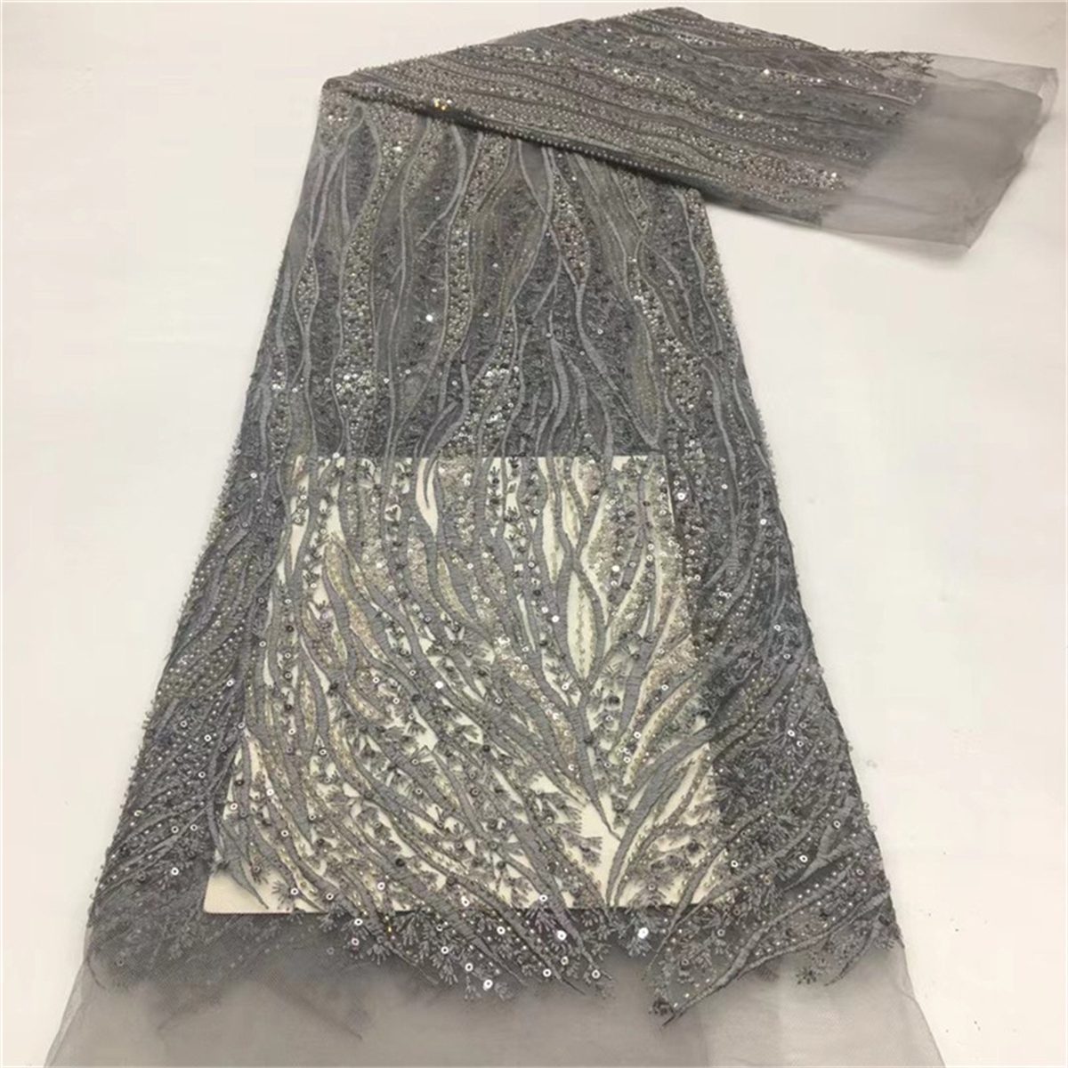 Embroidered Beaded Lace Fabric for Dresses | GTIN JLT168