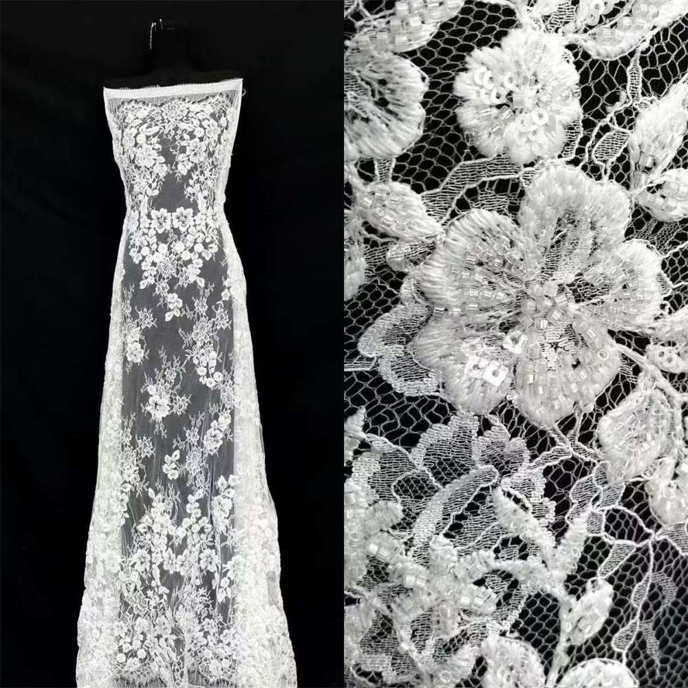 Embroidered Beaded Lace Fabric | GTIN HN467