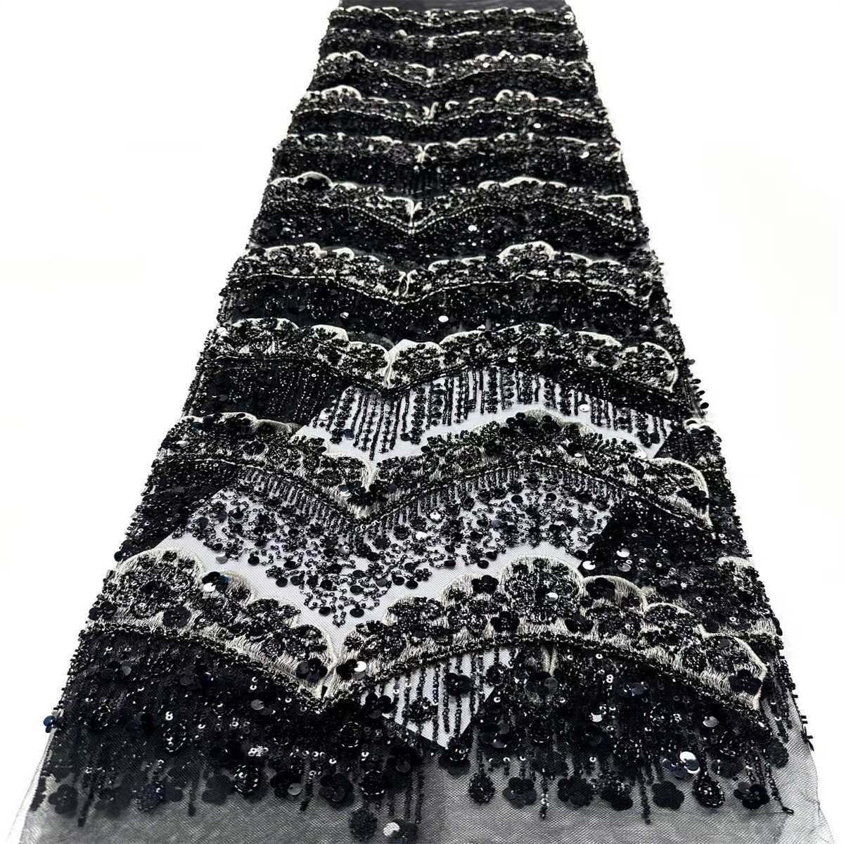 Embellished Beaded Tulle Lace Fabric with Beads | COD HN464