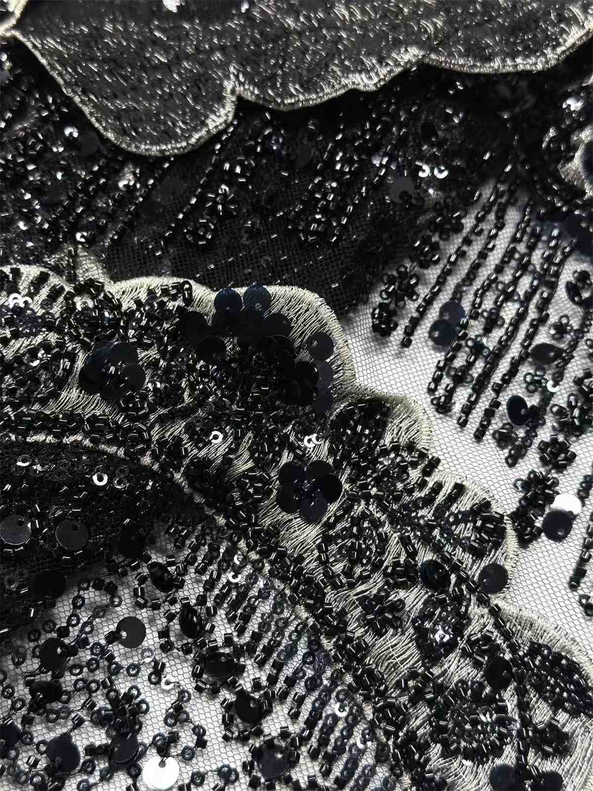 Embellished Beaded Tulle Lace Fabric with Beads | GTIN HN464
