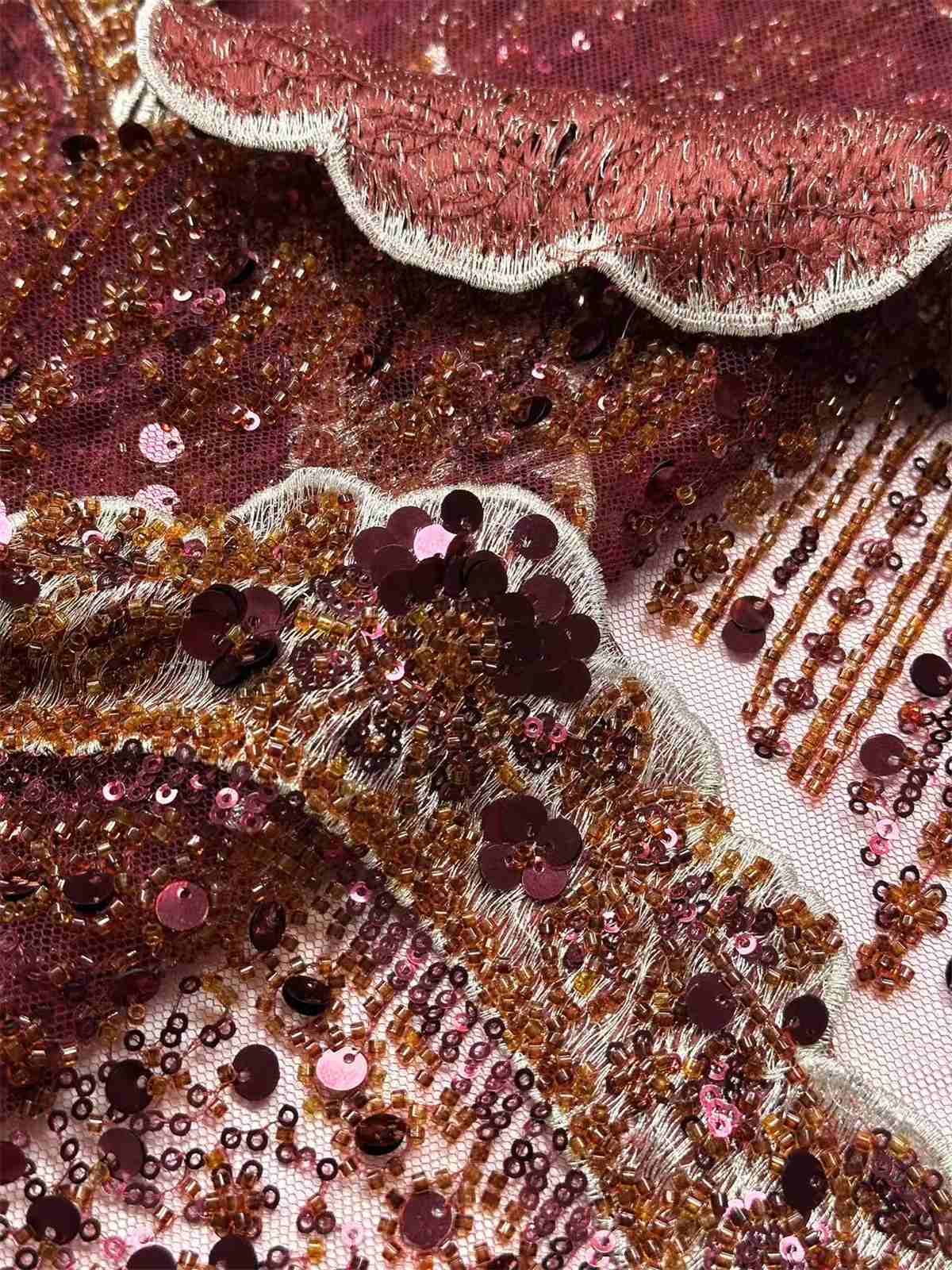 Embellished Beaded Tulle Lace Fabric with Beads | GTIN HN464
