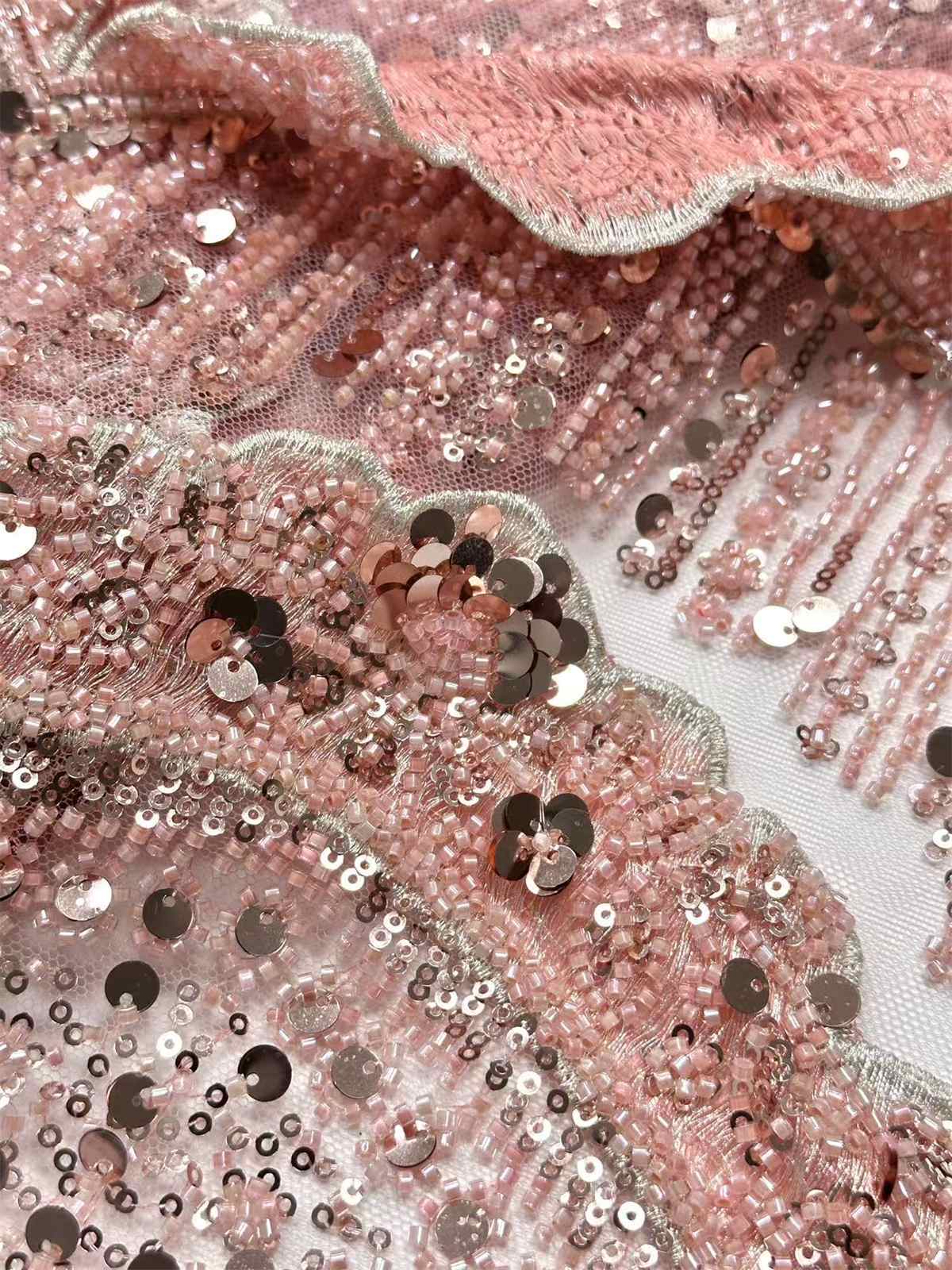 Embellished Beaded Tulle Lace Fabric with Beads | GTIN HN464