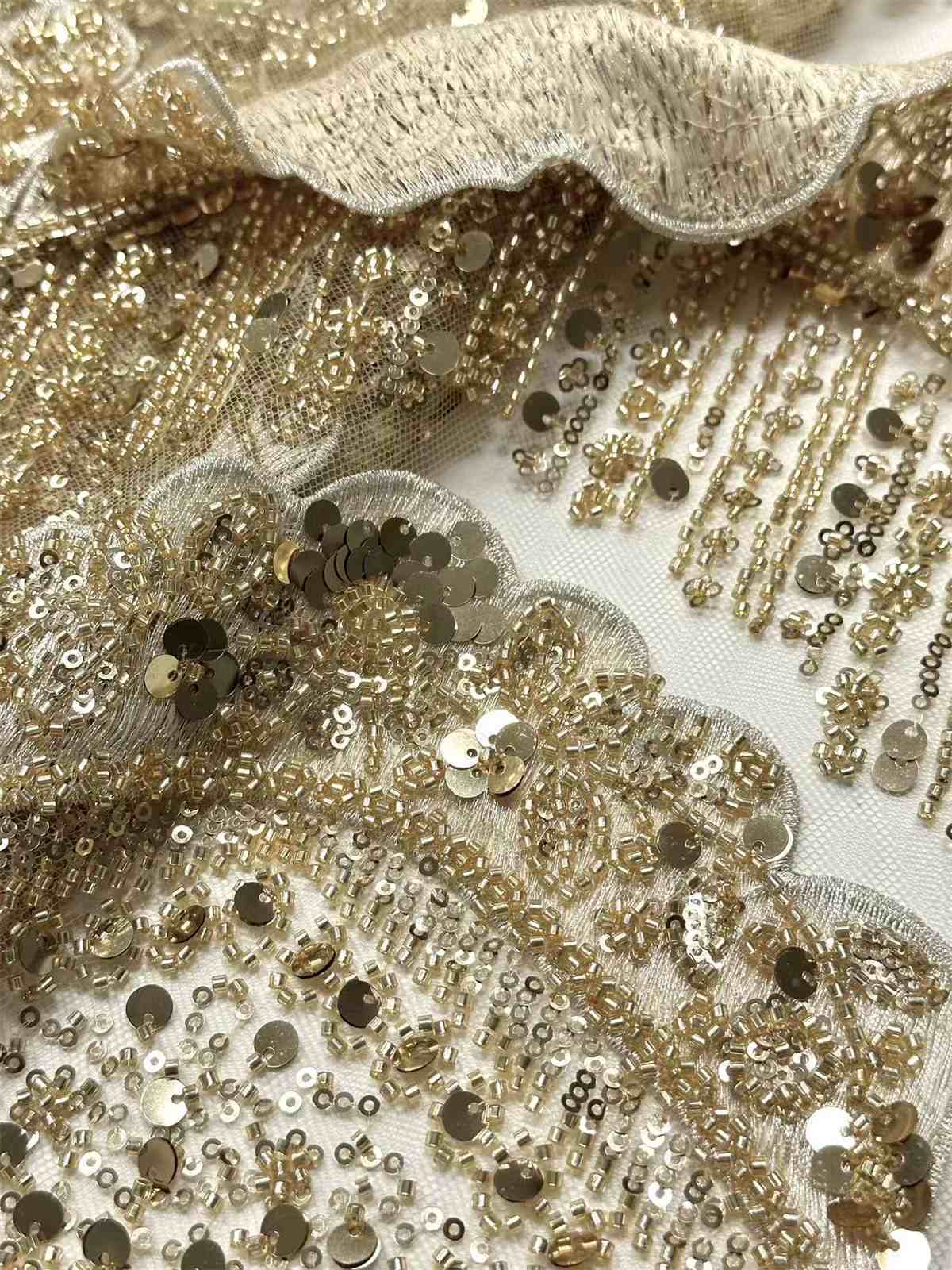 Embellished Beaded Tulle Lace Fabric with Beads | GTIN HN464
