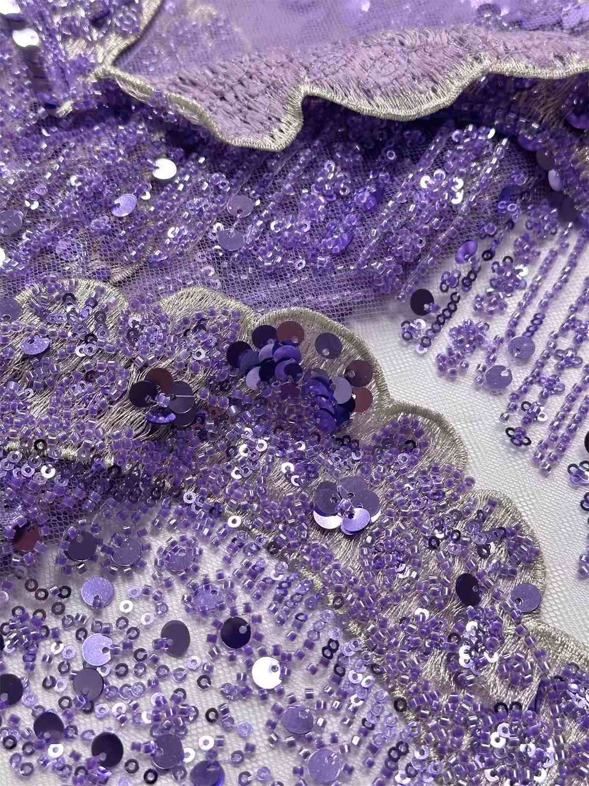 Embellished Beaded Tulle Lace Fabric with Beads | COD HN464