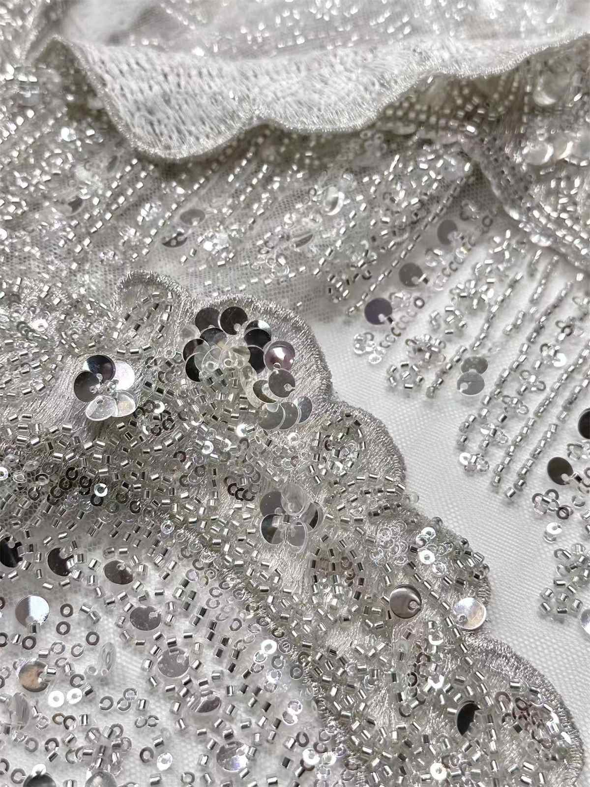 Embellished Beaded Tulle Lace Fabric with Beads | GTIN HN464