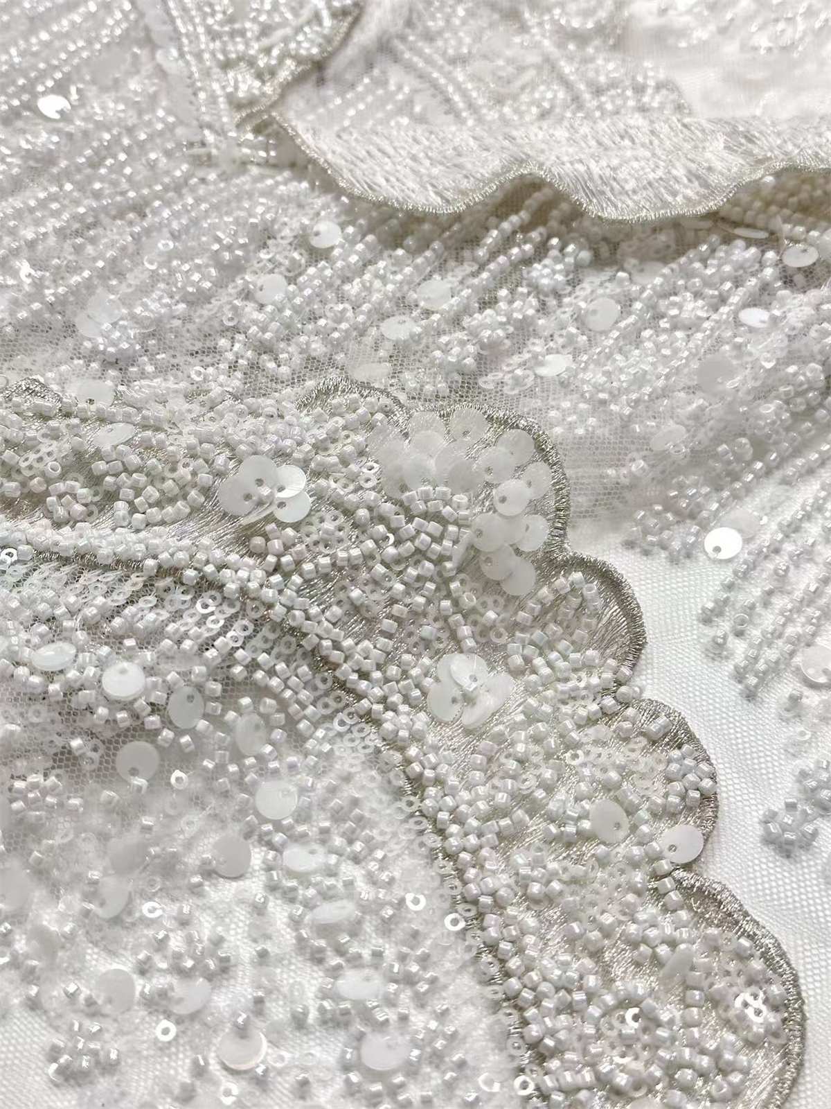 Embellished Beaded Tulle Lace Fabric with Beads | GTIN HN464