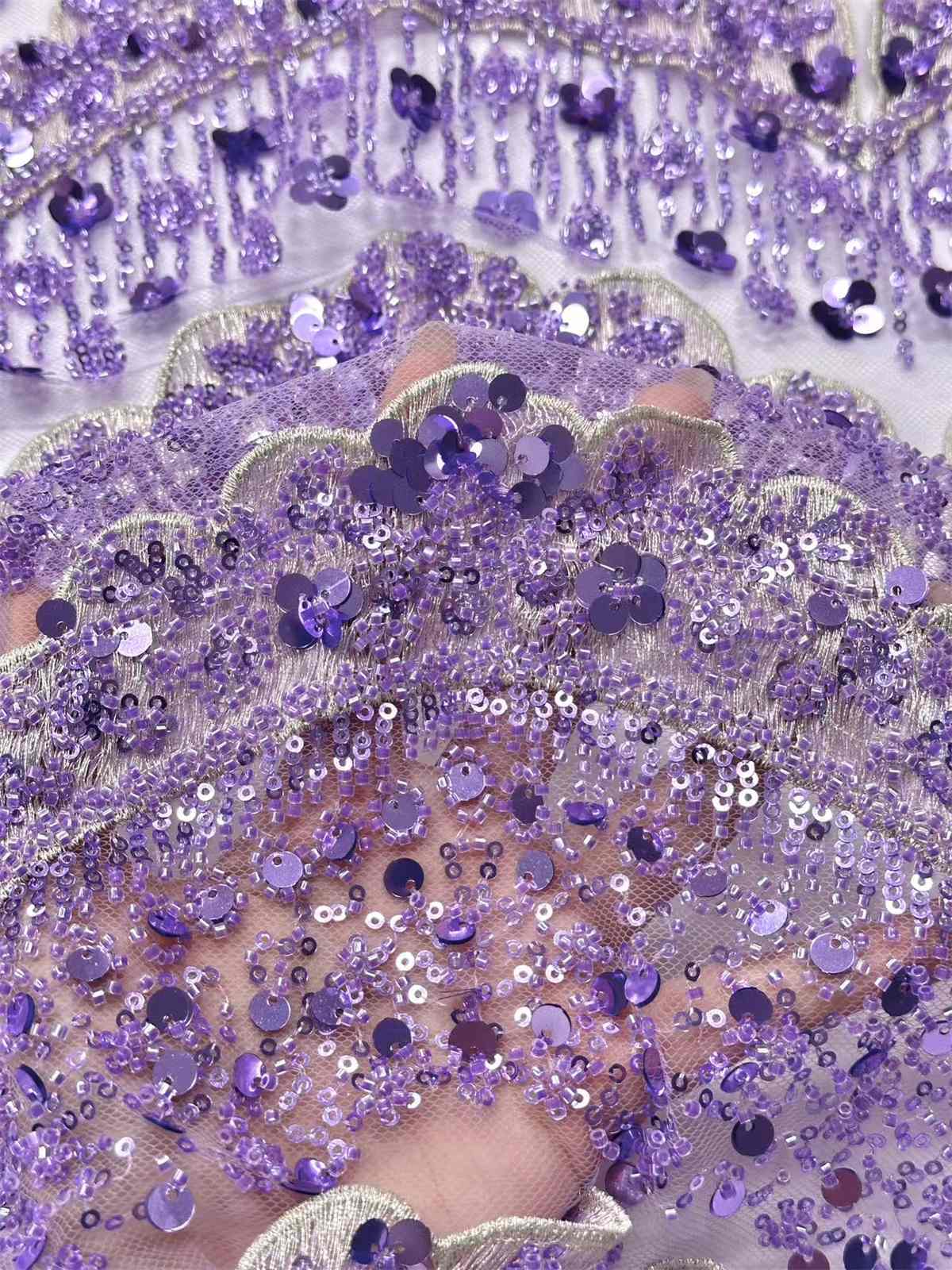 Embellished Beaded Tulle Lace Fabric with Beads | GTIN HN464