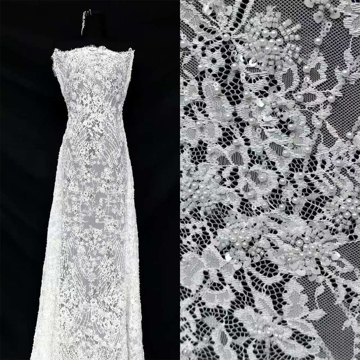 Bridal Lace Fabric - Beaded Wedding Lace Fabric | GTIN HN465