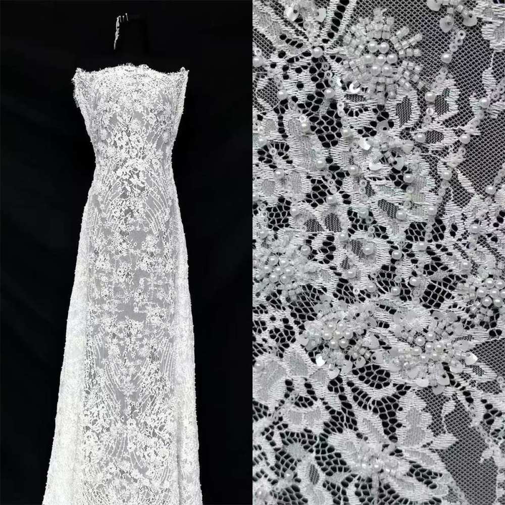 Bridal Lace Fabric - Beaded Wedding Lace Fabric | GTIN HN465