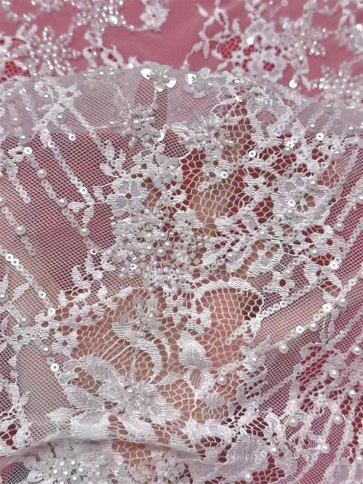 Bridal Lace Fabric - Beaded Wedding Lace Fabric | GTIN HN465