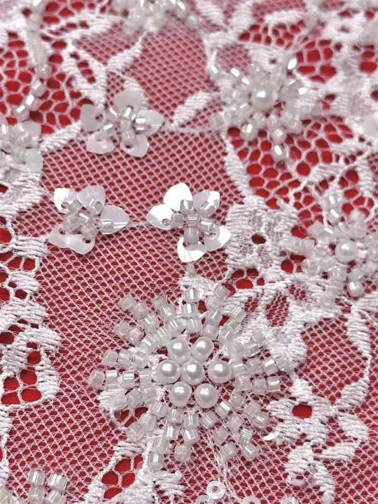 Bridal Lace Fabric - Beaded Wedding Lace Fabric | GTIN HN465
