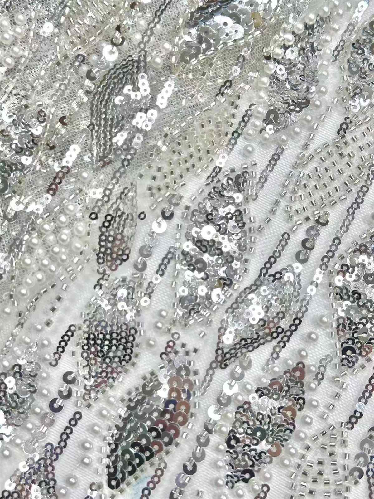 Embellished Beaded Tulle Lace Fabric with Beads | COD HN472